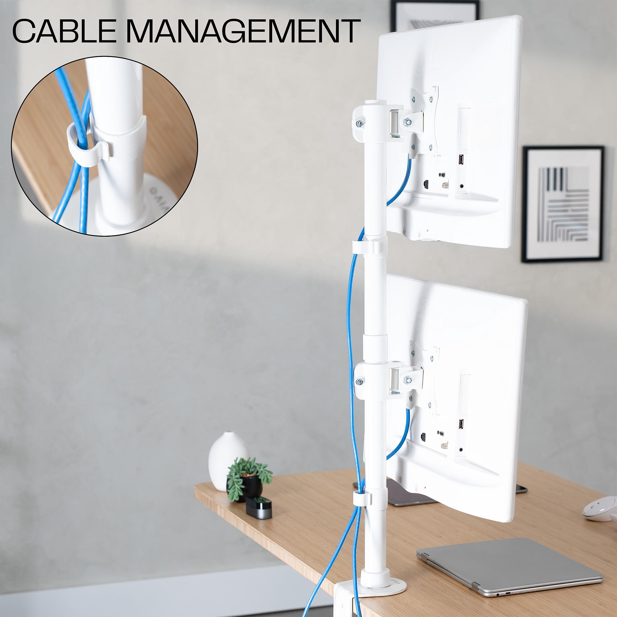 VIVO White Dual Computer Monitor Desk Mount, Vertical Array, 2 Screens up to 34"
