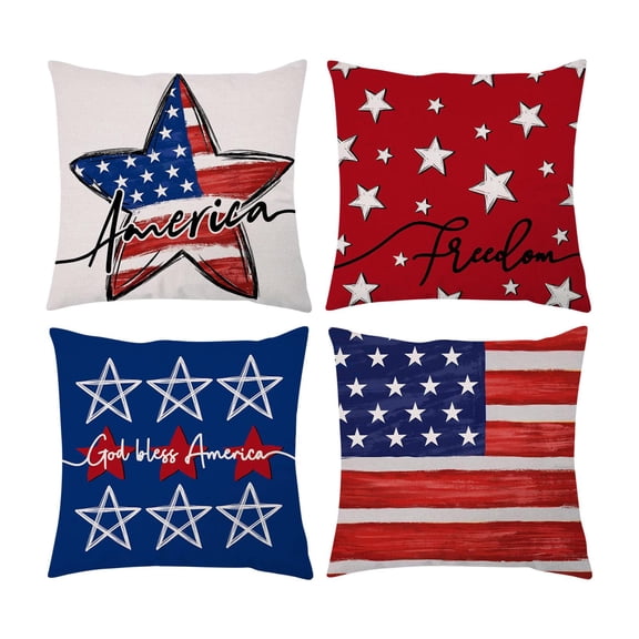 Outdoor Throw Pillows Waterproof, decorative Outdoor Pillows, 18X18 in, Patriotic decor, 4Th of July decorations, Striped Pillow Covers, Pillow Covers for Couch, Outdoor American