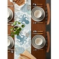 thumbnail image 2 of Ldtrchee Teal Blue Octopus Coastal Table Runner 70 Inches, Nautical Coral Starfish Bed Runner Dresser Scarves Tabletop for Indoor Outdoor Parties/Ceremony/Banquet, 13" x 70", 2 of 8