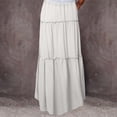 thumbnail image 6 of Gifts Dianli Skirt Midi Skirts Women's Solid Color Fall Elastic Waist Tie Pocket Ankle Length Skirt Drawstring Waist Black Fungus Edge Splice Casual Boho Midi Skirt, 6 of 8