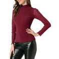thumbnail image 4 of INSPIRE CHIC Women's Shiny Semi See Through Long Sleeve Slim Party Blouse S Red, 4 of 6