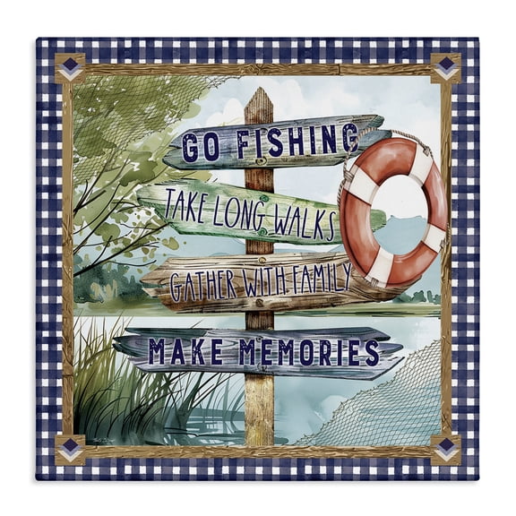Stupell Industries Plaid Border Lake Sign Landscape & Nature Painting Wrapped Canvas Canvas Art Print Wall Art, 17 x 17
