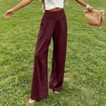 thumbnail image 3 of Womens High Waisted Palazzo Pants Wide Leg Casual Summer Trousers Flowy Pull On Slacks for Work Office Business with Pockets,Wine,XL, 3 of 9