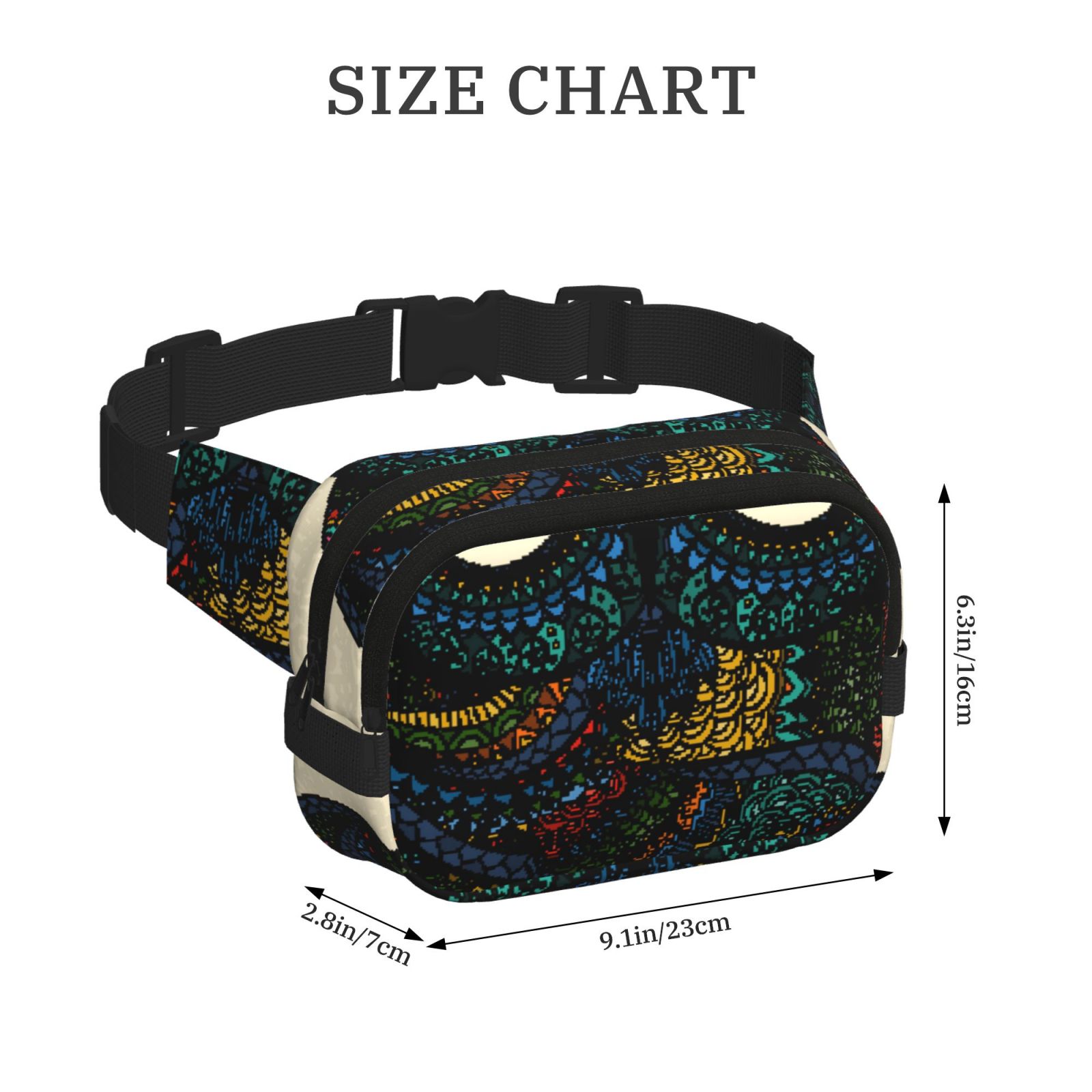 Picia Owl with Mandala Print Square Double-Layer Waist Bag Mini Adjustable Waist Belt Bag Exercise Running Travel Hiking