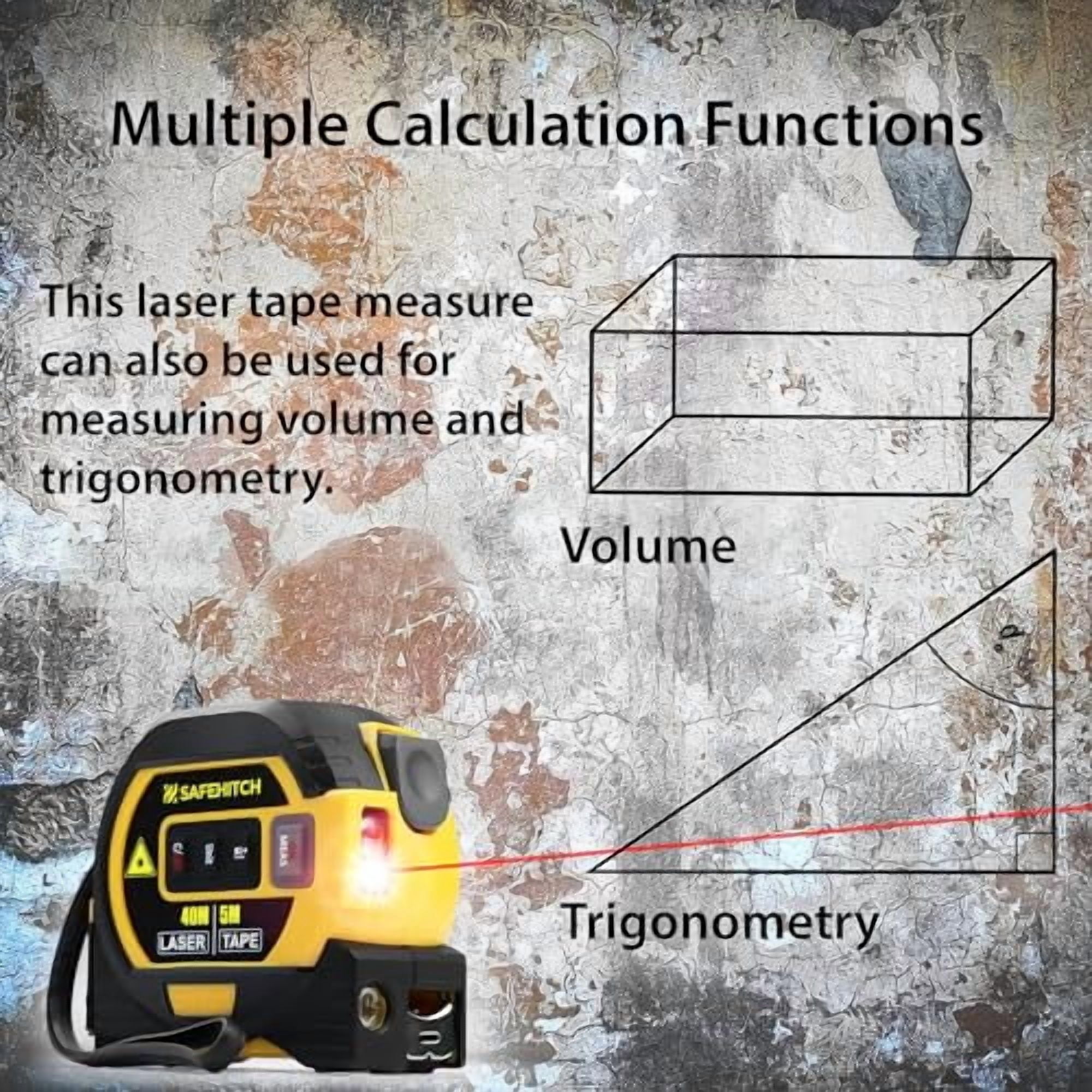 Laser Tape Measure 3-in-1 with Large LCD Display | Digital Laser Measurement Tool in/ft/m Scales up to 131ft/40M with calculations | Tape Measure 16ft/5M and Cross Line Laser Yellow$$Tools