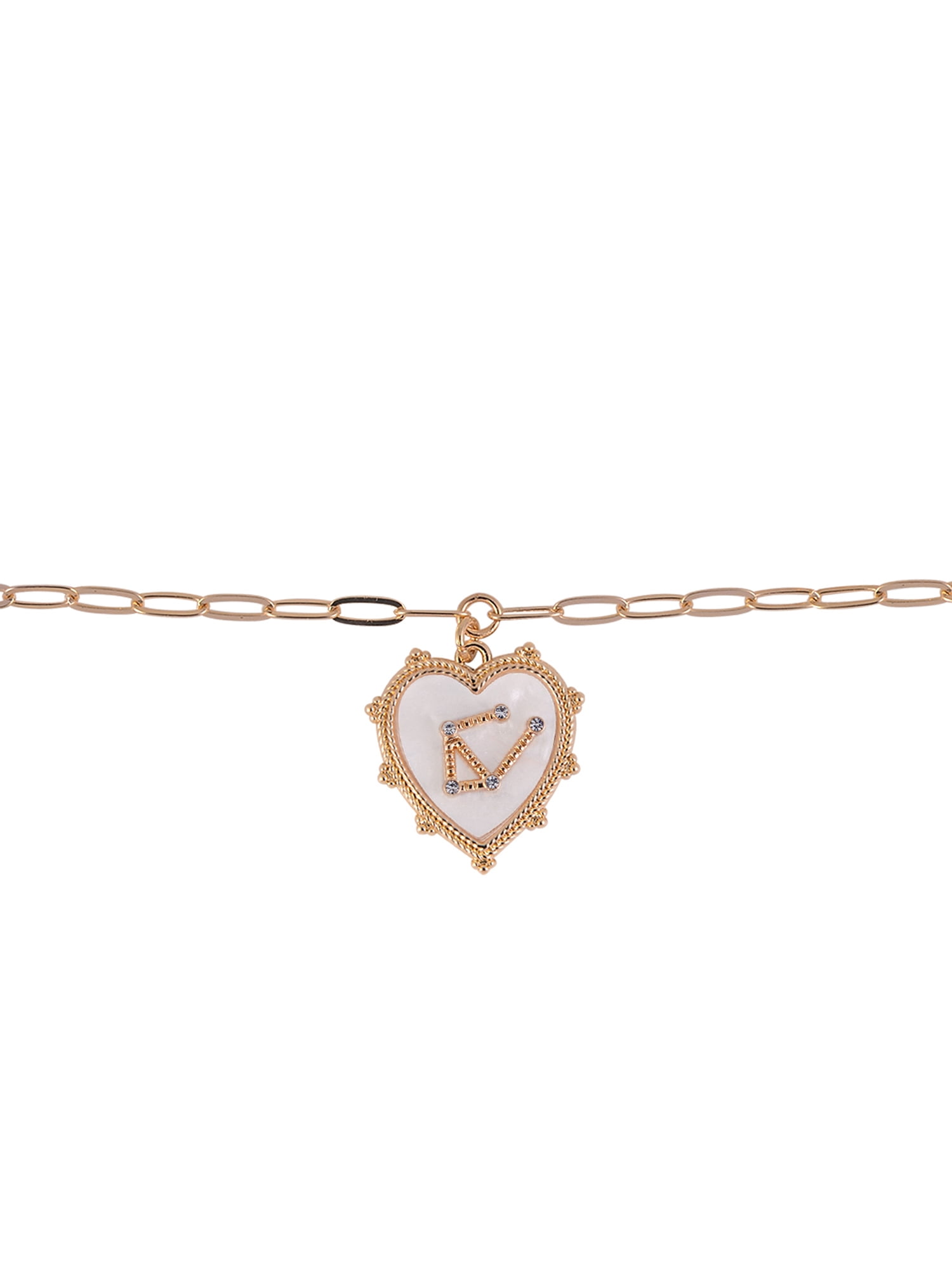 Time and Tru Women's Oval Link Chain Heart with Stone and Inset Constellation "Libra" Goldtone Reversible Necklace