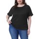 thumbnail image 1 of Camisetas de mujer de talla grande GRACE & GRANDEUR, con textura, de manga corta enrollada y cuello redondo, blusas básicas casuales 4X negras, 1 of 1