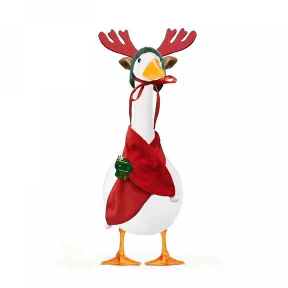RUINIXCW Christmas Reindeer Porch Goose Outfit for 23 inch Cement Plastic Goose Statue Accessories Garden Porch Goose Clothes Red Deer Headband with Scarf Set Yard Patio Lawn Art Decor (No Goose)