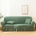 thumbnail image 2 of 2024 1 Piece Sofa Slipcover with Pleated Ruffled Skirt Washable High Stretch Durable Furniture Protector 3 Seater Pine Green, 2 of 13