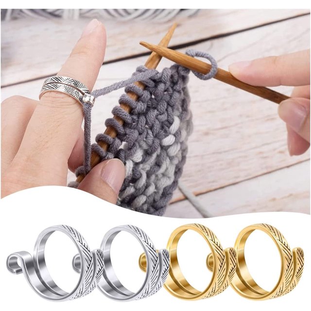 Vaidha Lot de 2 Anneaux de Doigt au Crochet Ajuster Anneau de Tension au Crochet Guide en Fil Ouvert Pince à Doigt Dé à Crocheter