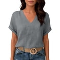 thumbnail image 2 of Enridrech Cotton Blouse for Women Fashion V Neck Shirt Tops Comfort Summer Short Sleeve Casual Loose Solid Color Top, 2 of 7
