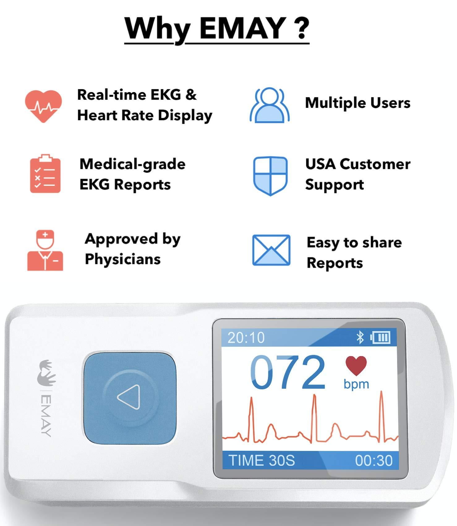 Emay Wireless Heart Health Tracker White New Version | Portable Heart Rate & Rhythm Tracking for General Wellness Use for iPhone & Android, mac & Windows 