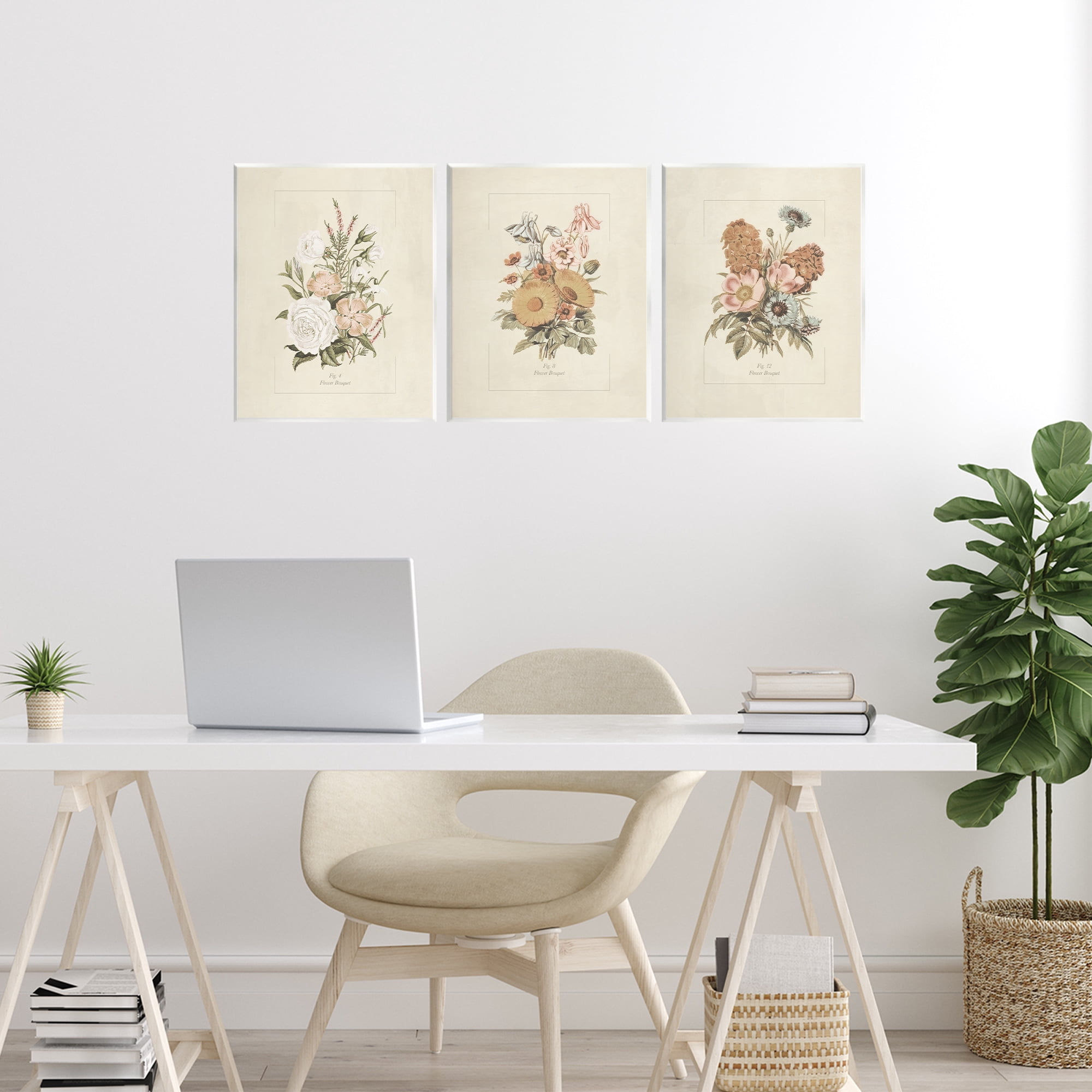 Stupell Industries Neutral Bouquet Studies 3 Piece Wall Plaque Art Set, design by Dan Meneely