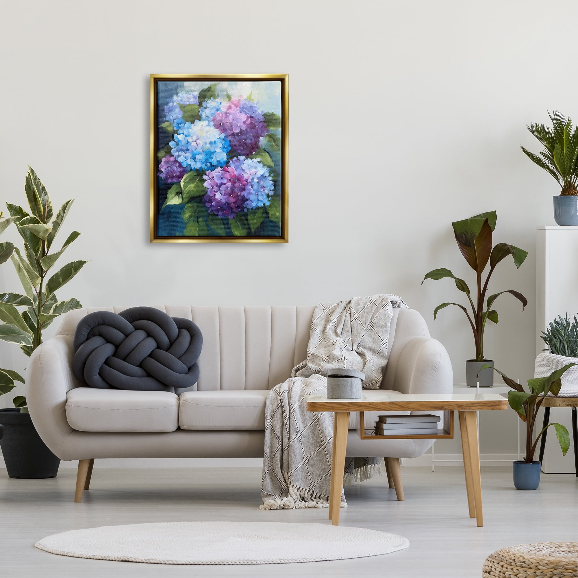 Stupell Industries Blue & Purple Hydrangeas Botanical & Floral Painting Gold Floater Framed Art Print Wall Art, 25 x 31