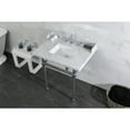 thumbnail image 2 of Kingston Brass LMS3030MBSQ1 Pemberton 30" Carrara Marble Console Sink with Brass Legs (8-Inch, 3-Hole), Carrara Marble White/Polished Chrome, 2 of 8