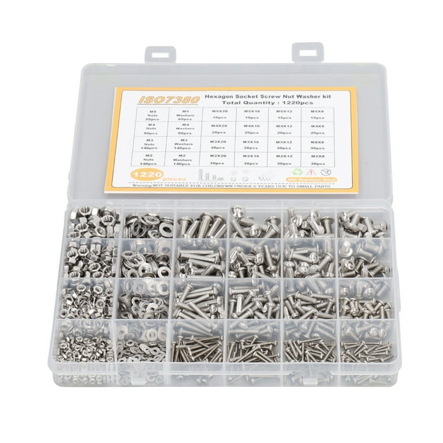Assortiment de Rondelles Vissées, Résistance à l'Usure 1220Pcs Acier Inoxydable Standard M2 M3 M4 M5 Socket Vissées Kit Rondelles pour Instruments de Tri
