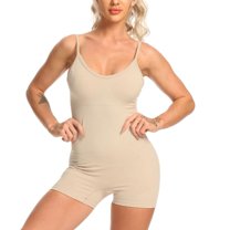 SWSMCLT Women's Sexy Bodysuit Spandex Bodysuit Top Spaghetti Strap Bodycon Sleeveless Scoop Neck Short One Piece Khaki Medium