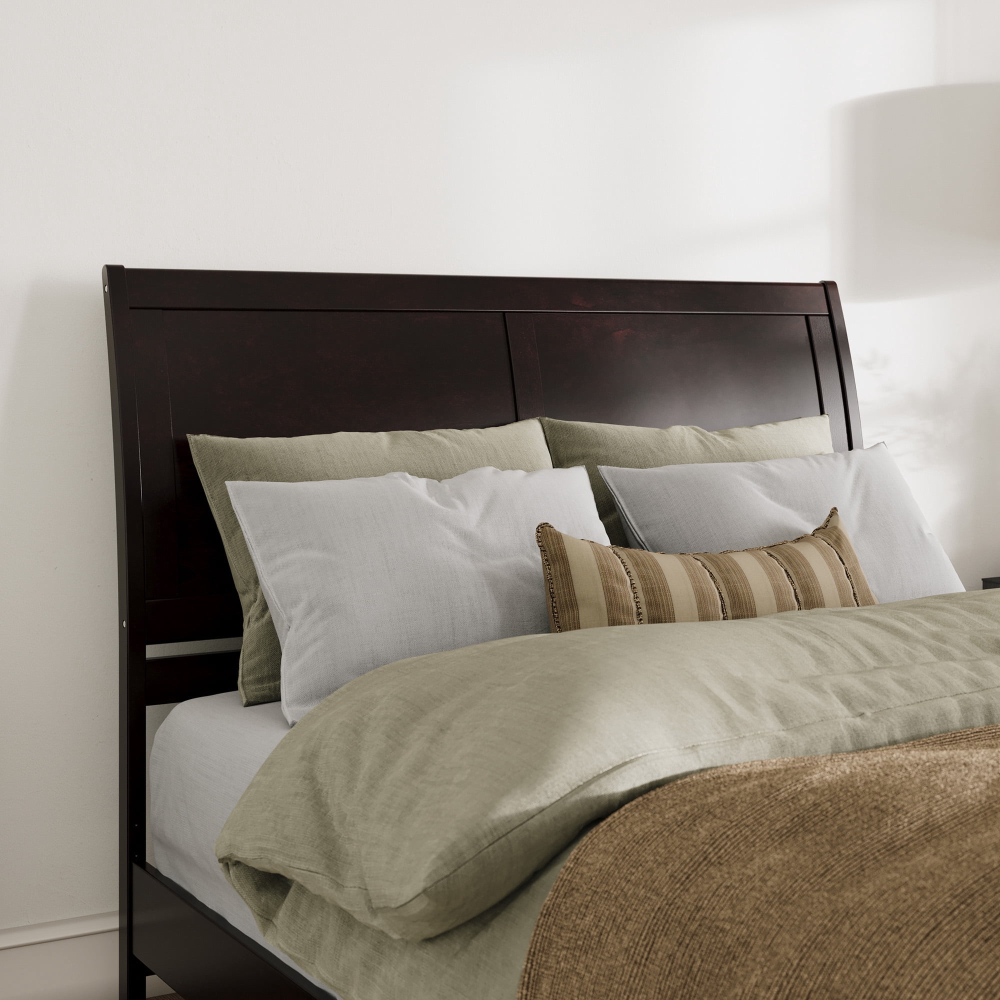 AFI Portland Queen Sleigh Solid Wood Panel Headboard with Attachable Charger, Espresso