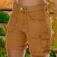 thumbnail image 2 of Shorts For Women With Big Thighs Loose Solid Color Mini Pant Summer Beach Buttons Hot Pants Cargo Gym Shorts Women With Pockets Khaki L, 2 of 5