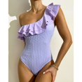 thumbnail image 4 of Traje de baño de un hombro con volantes Traje de baño de un hombro sin mangas delgado sin espalda inalámbrico de color puro Púrpura L, 4 of 8