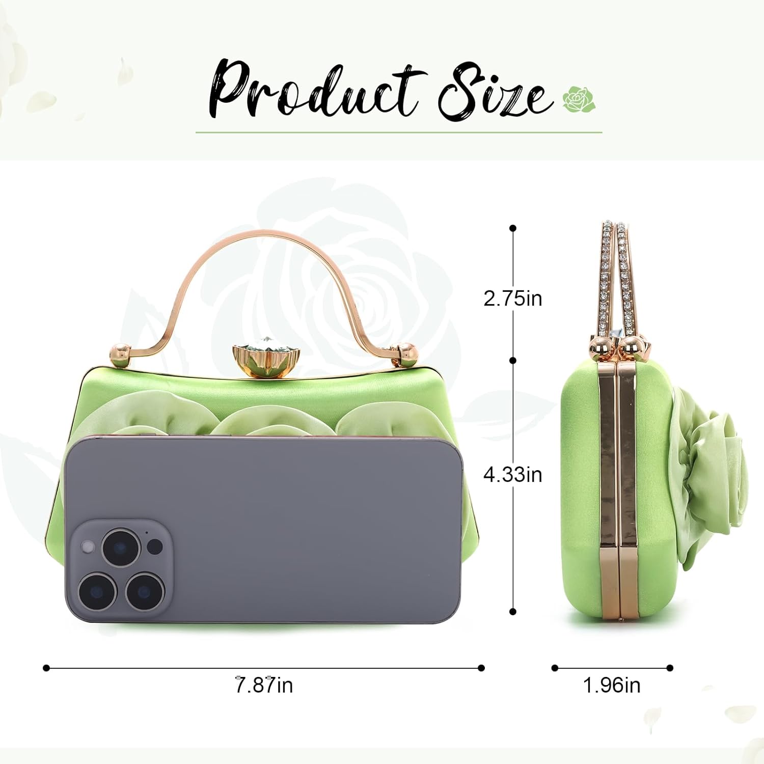 Women Flower Evening Handbag Satin Floral Clutch Purses Chain Strap Shoulder Bag