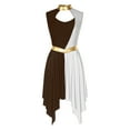 thumbnail image 6 of renvena Women Liturgical Praise Dance Worship Dress Color Block Tunic Irregular Hem Church Dancewear Brown&White L, 6 of 7