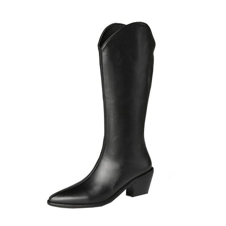 

Boots for Women Clearance Deals! Verugu Low Heel Comfort Winter Boots Women s Knee-High Boots Foreign Trade Ladies Autumn And Winter Knight Boots Thick High-heeled High Boots Black 43