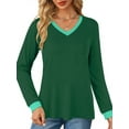 thumbnail image 3 of MOSHU Color Block T Shirts for Women V Neck Long Sleeve Womens Shirts Loose Fall Tops with Pocket, 3 of 8