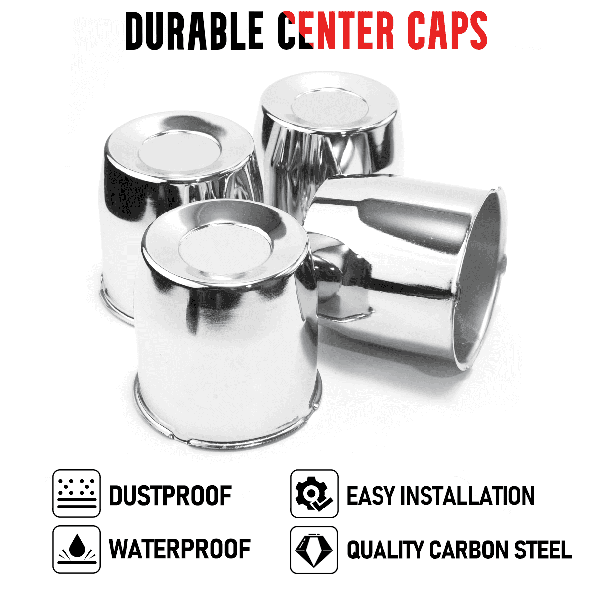 4.25in Black Wheel Center Caps By RTrhinotuning – Push-Through Hub Caps For Trailer, Truck, RV & SUV