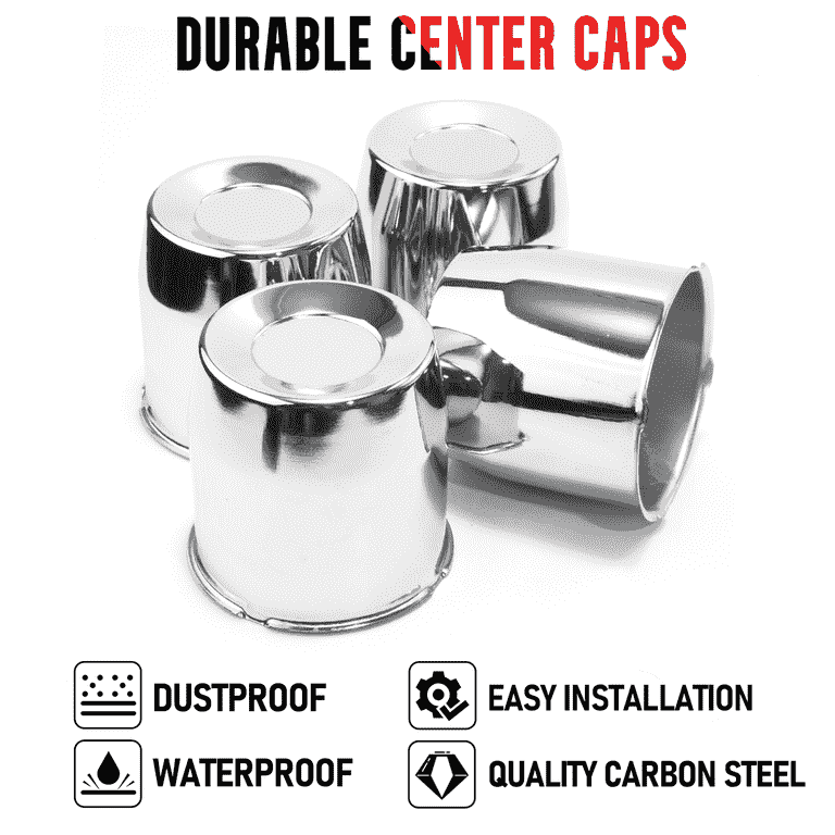 4.25in Black Wheel Center Caps By RTrhinotuning – Push-Through Hub Caps For Trailer, Truck, RV & SUV