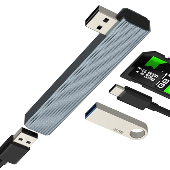 USB Hub SD Card Reader Splitter(5in1)Micro SD TF OTG 3.0 Charger Extender Docking Station Multiport Laptop PC Computer Adapter Multiple Converter Power Data Charging Sync Female Plug Extension Dongle
