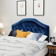 thumbnail image 5 of Navy Blue Velvet Queen & Full Sized Headboard - Fashionable With Button Stitch And Alluring Nailhead Accents Glamorous Charming Details, 5 of 7