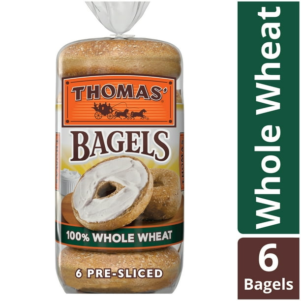 Thomas' 100 Whole Wheat Soft & Chewy PreSliced Bagels, 6 count, 20 oz