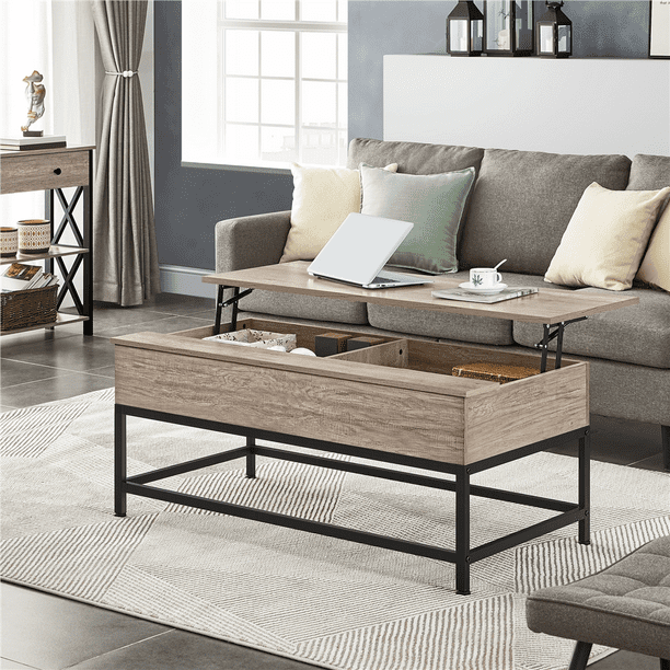 Alden Design Farmhouse Split Lift Top Coffee Table, Rustic Gray