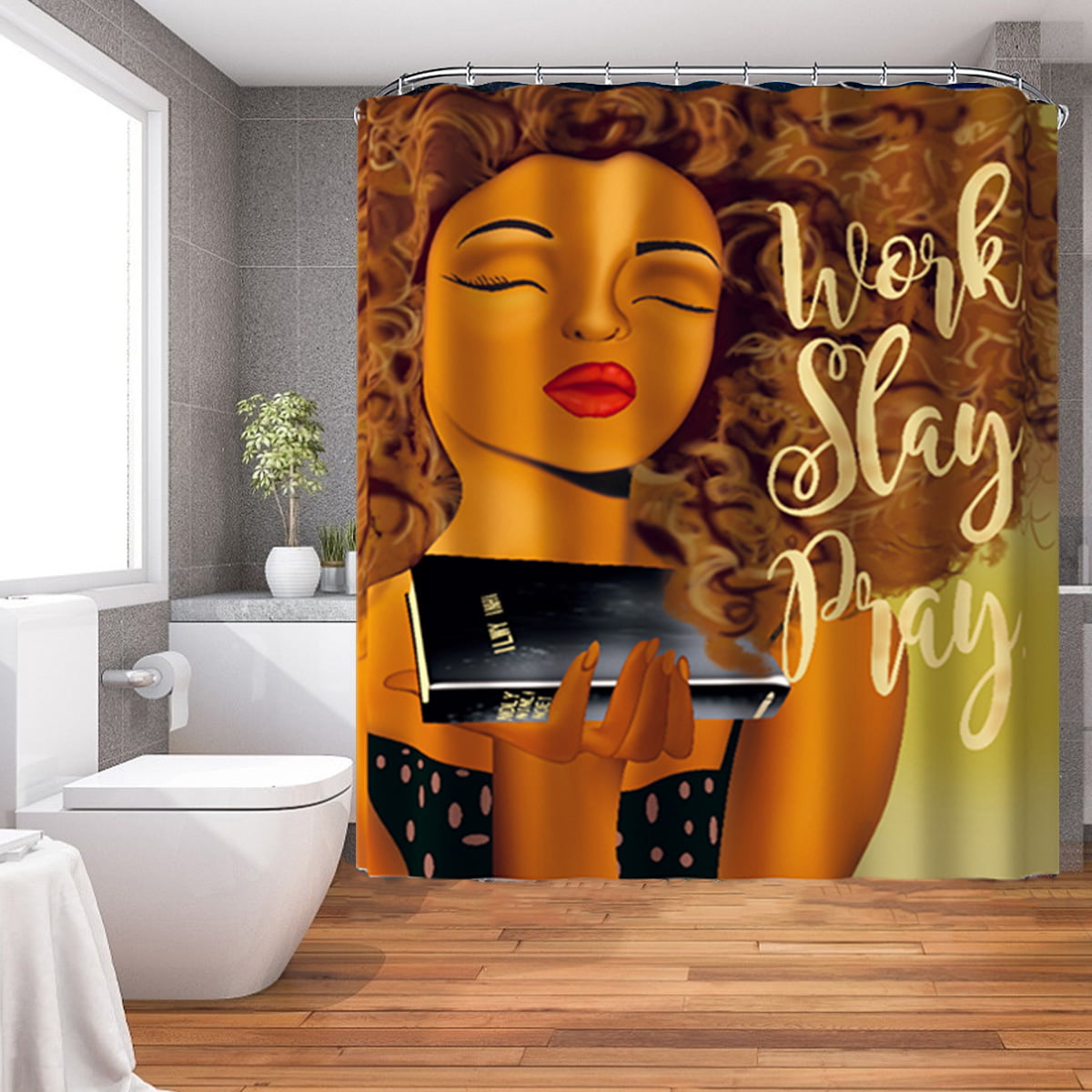 Details about   African Woman Shower Curtain Bathroom Rug Set Bath Mat Non-Slip Toilet Lid Cover 