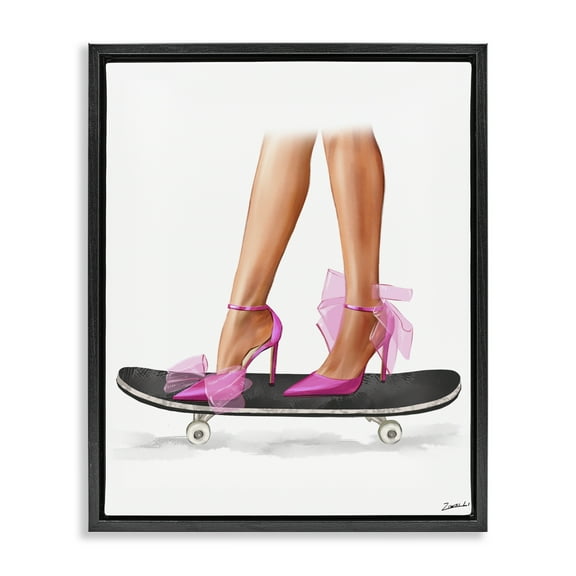 Stupell Industries Pink Heels on Skateboard Fashion Painting Black Floater Framed Canvas Art Print Wall Art, 17 x 21