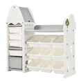 thumbnail image 6 of Kids Toy Storage Organizer with 14 Bins, Multi-functional Nursery Organizer Kids Furniture Set Toy Storage Cabinet Unit with HDPE Shelf and Bins for Playroom, Bedroom, Living Room (White Grey), 6 of 15