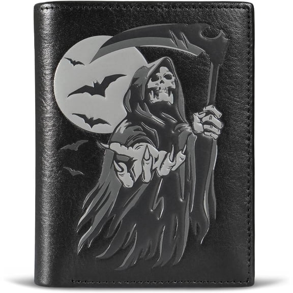 Cool Wallets For Men Bifold,Skull Mens Wallet Leather Vertical,RFID Blocking,Gifts for Him Husband and Boyfriend (Black-1)