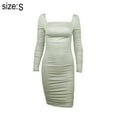 thumbnail image 2 of Vestido mini ajustado de manga larga sexy para mujer, vestidos de cóctel fruncidos sin espalda, 2 of 7