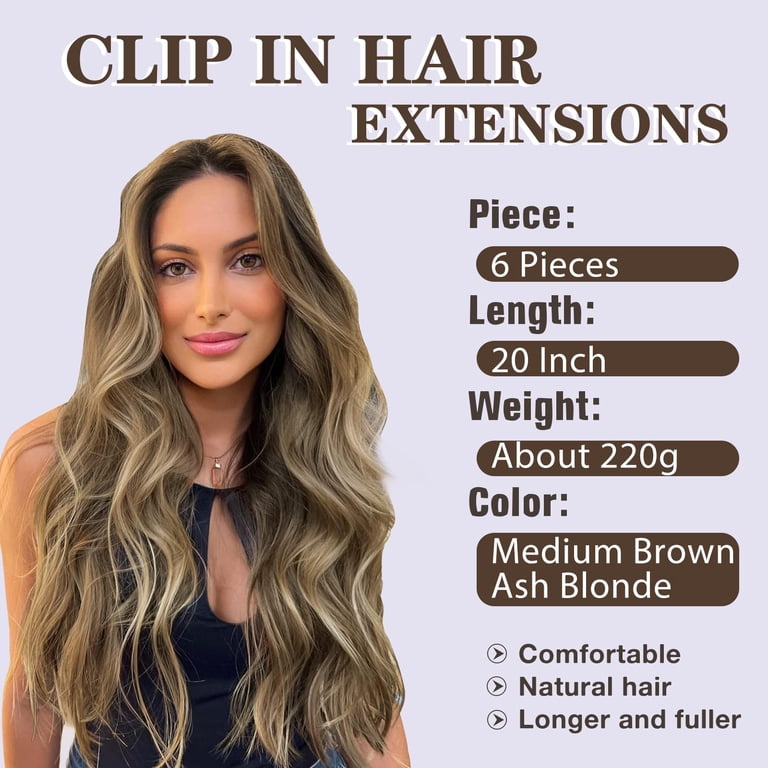 Ash Brown Clip in Hair Extensions - 20 Inch 6PCs Full Head Beach Wavy Amazon.com : BARSDAR Beach Wavy Dark Brown Clip in Hair  main image 4