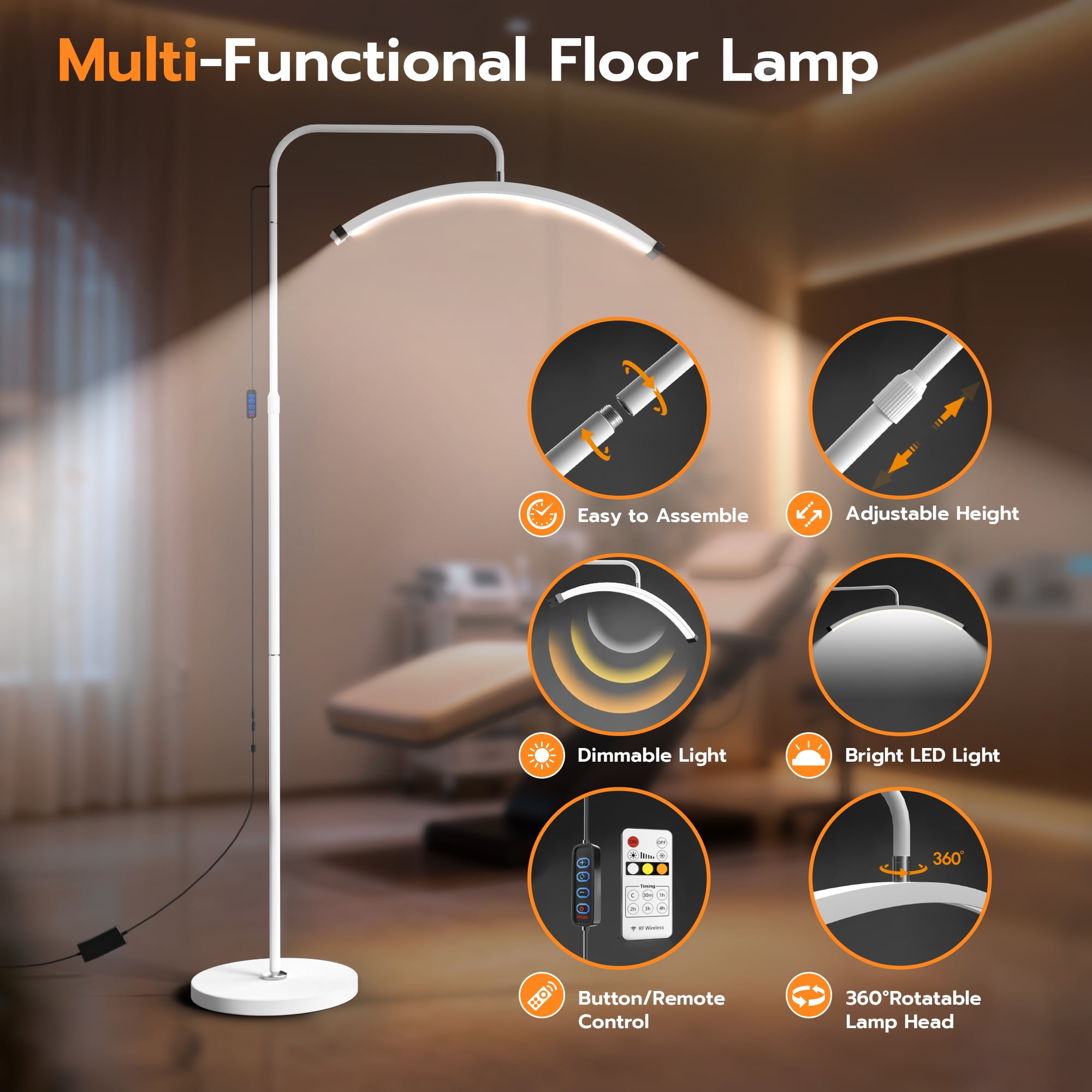 26 Inch Eyelash Extensions LED Floor Lamp, Rotating Half Moon Lash Lighting with Adjustible Height & Brightness Arched Lash Light for Skincare, Eyebrows, Tattoo