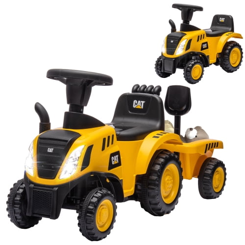 Raistyw 2 in 1 Ride on Tractor for Kids, No Power Ride on Push Car with Shovel & Detachable Trailer, Yellow