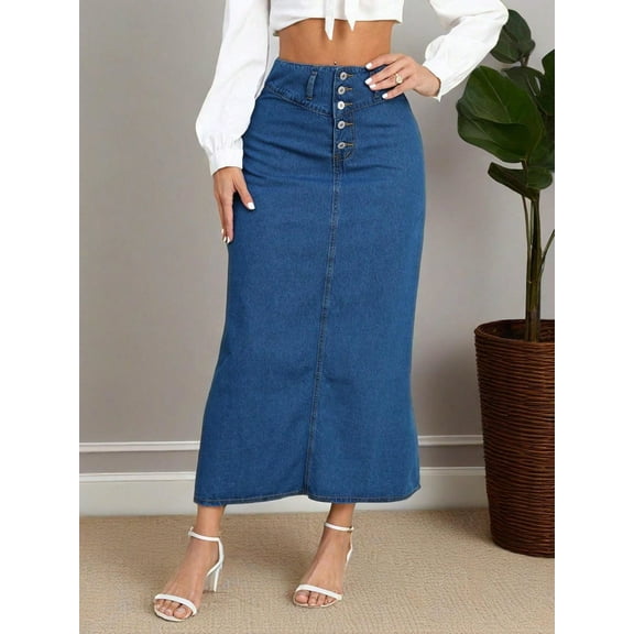 Aprpith Women's Skirt Vintage Casual Street Style Waist Pockets Work Midi Denim A Line Skirt Regular Sizes