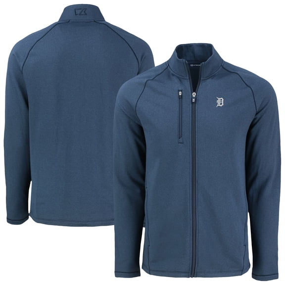 Men's Cutter & Buck Heather Navy Detroit Tigers Peshastin Eco Fleece Recycled Raglan Full-Zip Jacket