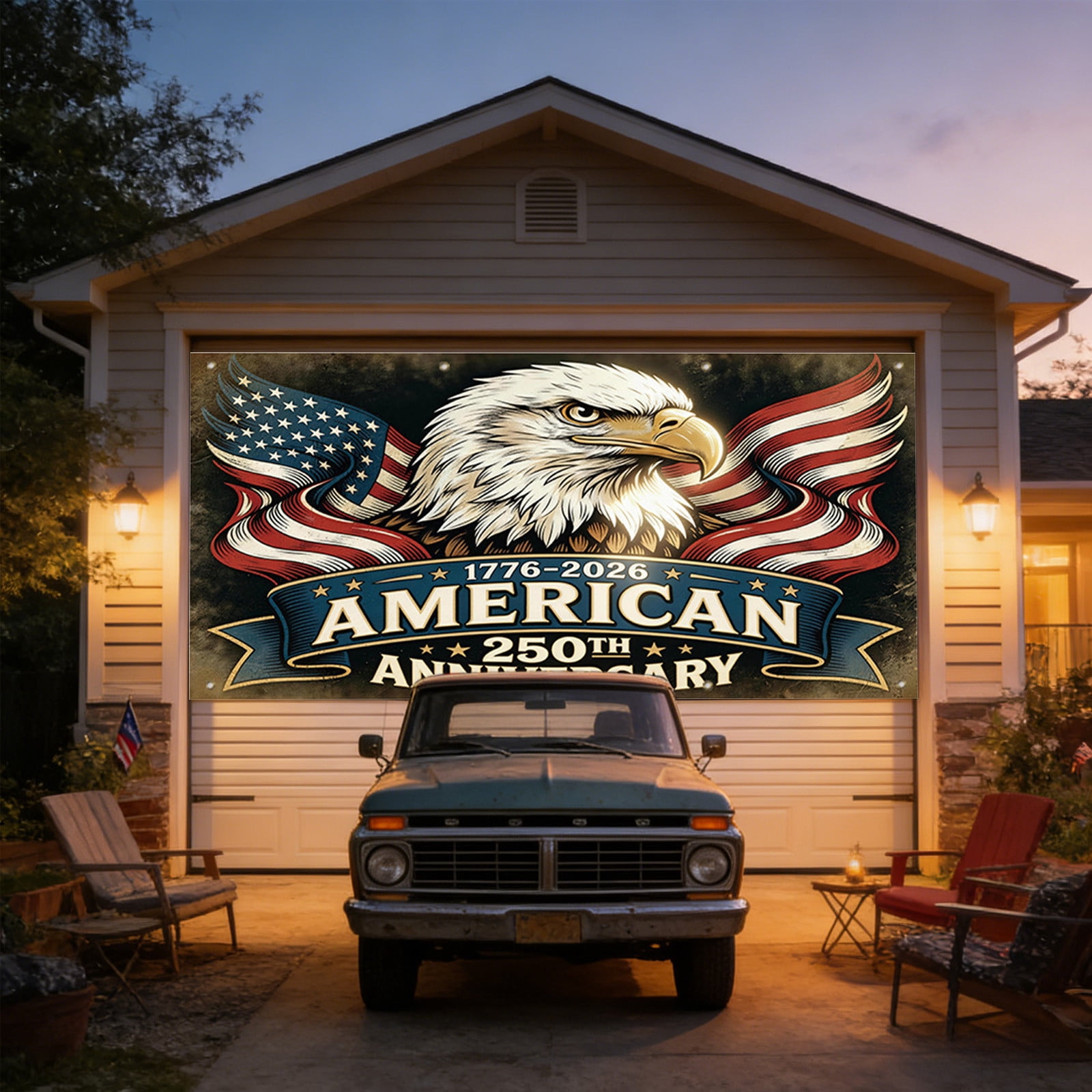 157.4X72.8 In 250Th Usa Anniversary Patriotic Garage Door Cover Bird Flag 4Th Of July Decor