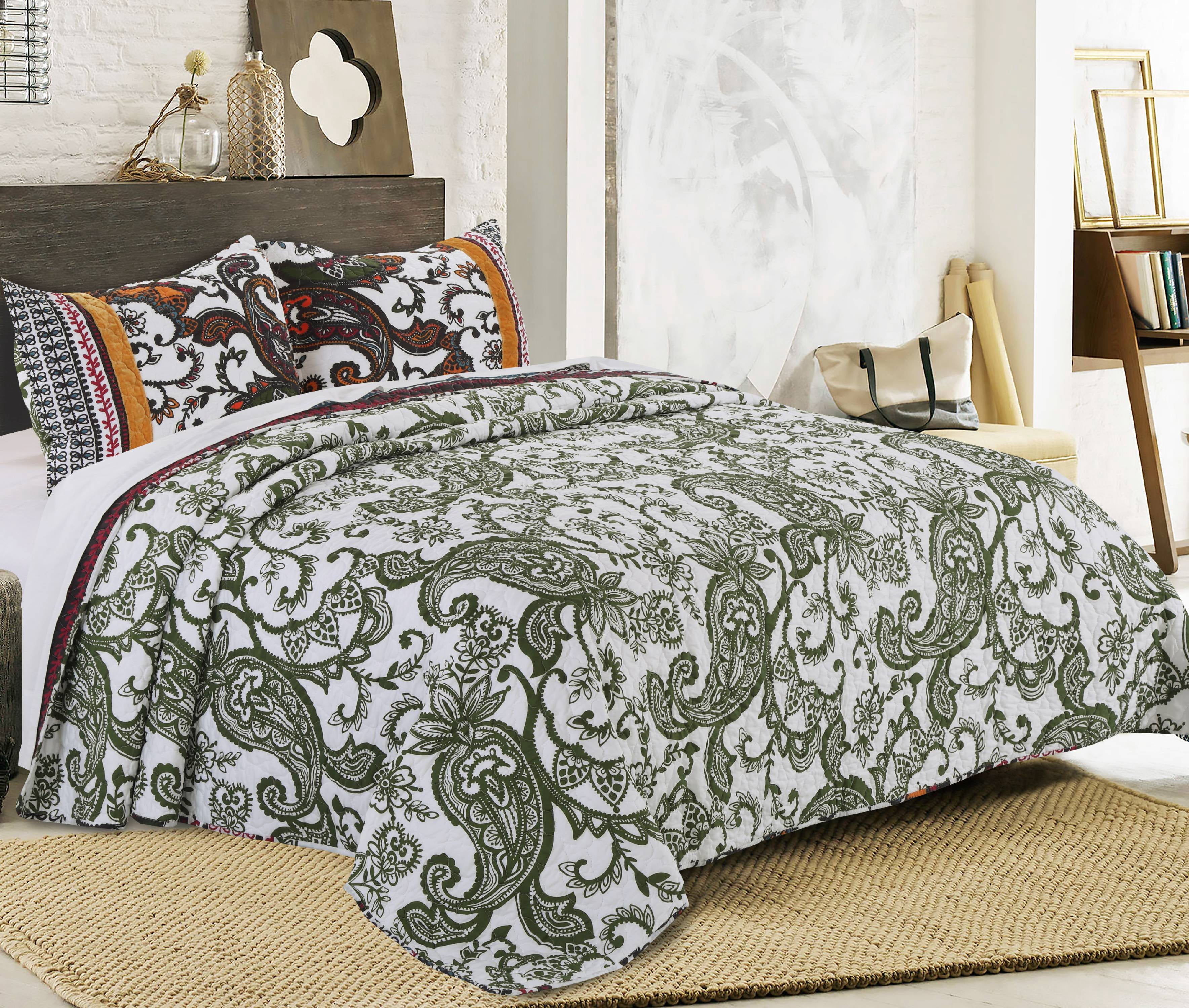 Global Trends Olivia Velvet-Embellished Cotton Quilt Set Featuring Boho Paisleys, 2-Piece Twin
