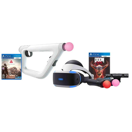 PS4 Shooter Bundle (5 Items): VR Headset, Farpoint Aim Controller Bundle, PSVR Doom Game, Playstation Camera, and 2 Move Motion (Best Vr Games For Psvr)