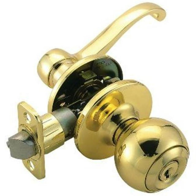 Design House 741041 Scroll Universal Latch Entry Door Knob and Handle, Adjustable Backset, Polished Brass Finish