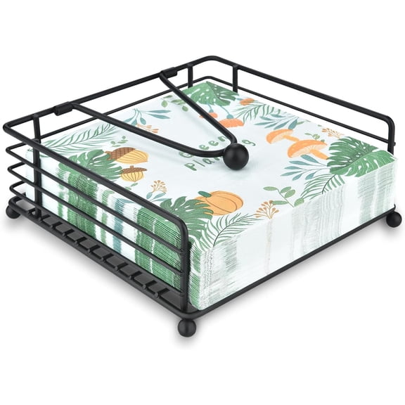 Napkin Holder for Table & Kitchen - Modern Flat Napkin Dispenser for Home & Outdoor Dining, Paper Napkin Holders with Weighted Arm for Easy Access - Keep Your Dining Area Tidy and Organized