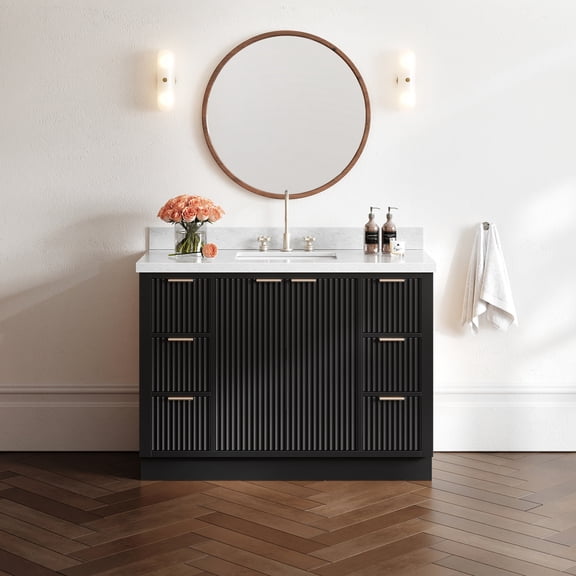 ARIEL Milan 49 Inch Single Rectangle Sink Bathroom Vanity with Carrara White Marble Countertop 1.5 Inch in Black